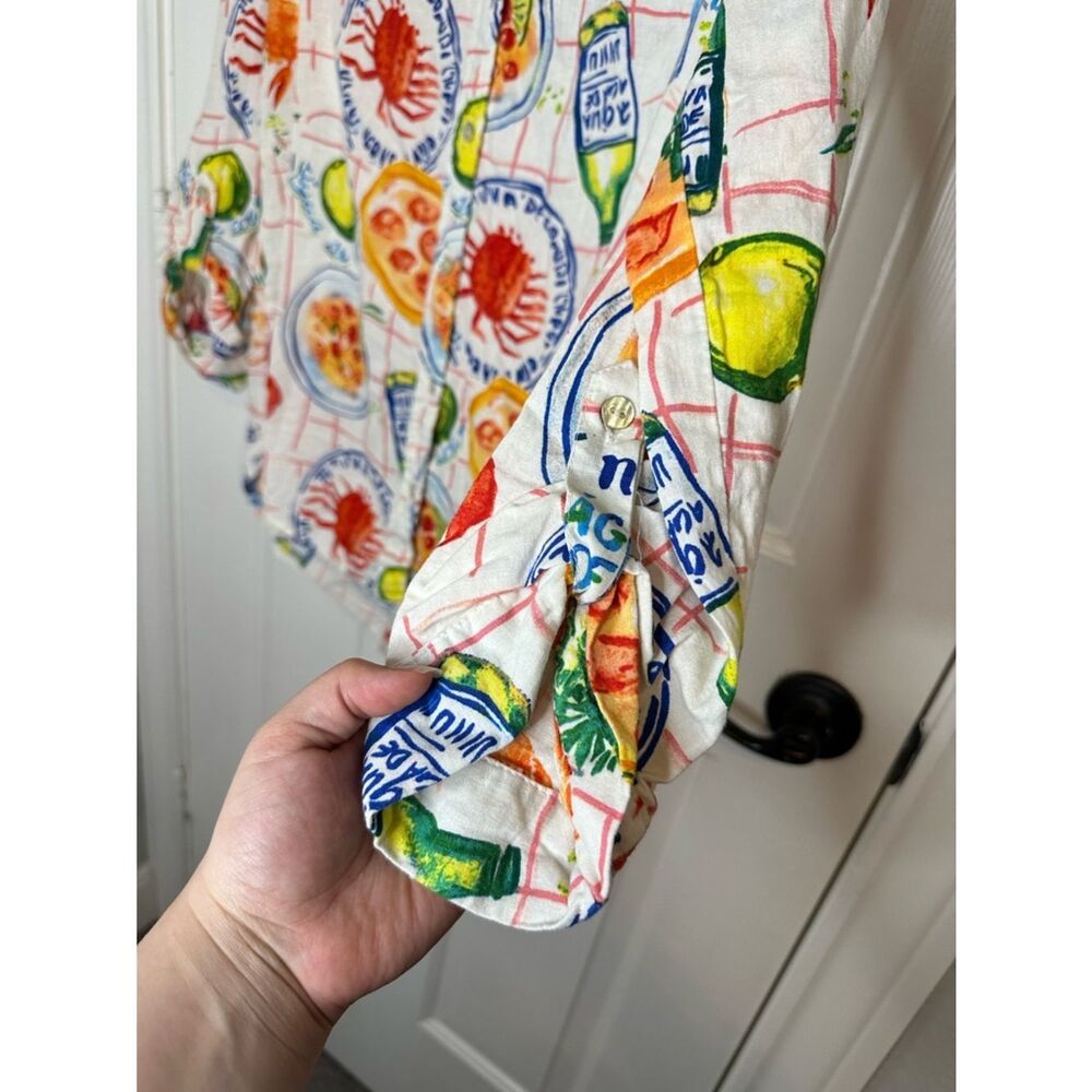 Calyso St Barth Crab Feast Linen Blend Button Down Tunic XL Beach Cruise Summer - Picture 6 of 9